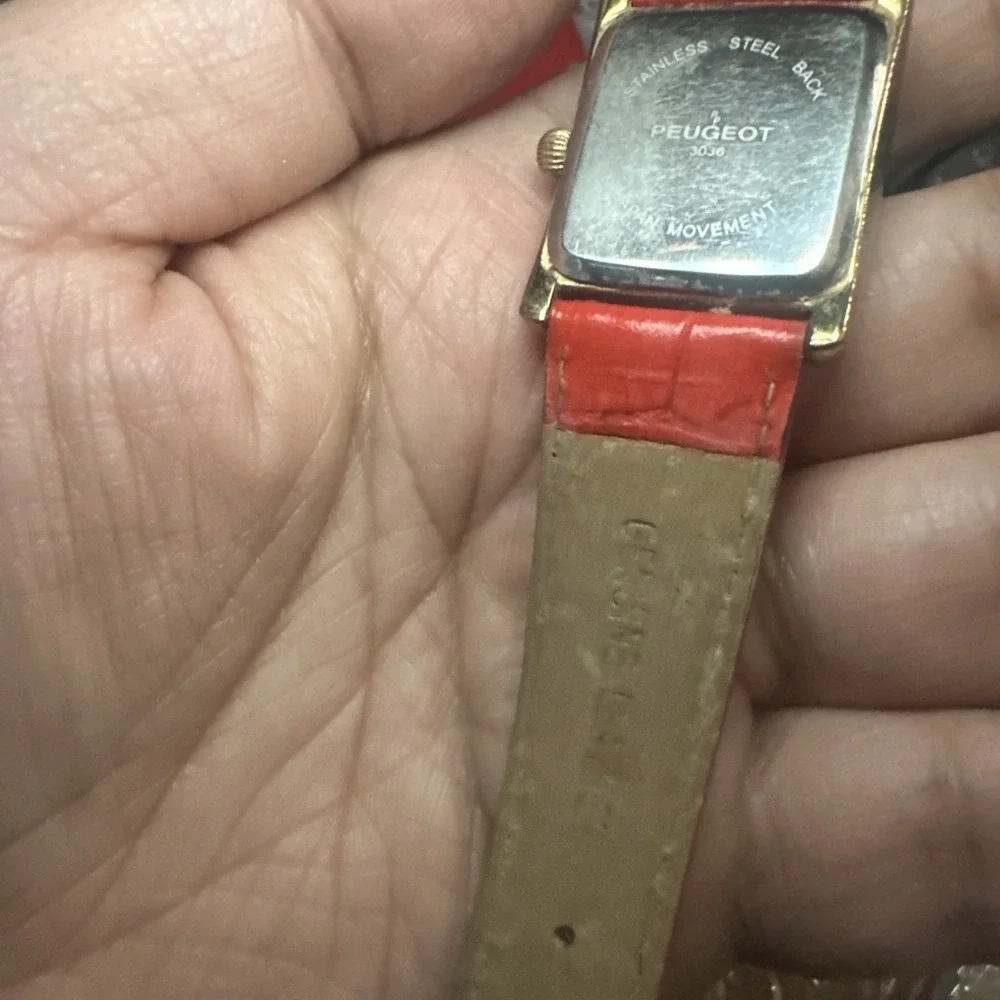 Works Peugeot 3036 Women's Tank Watch Red Croc‎ Leather Strap Roman Quartz 27mm